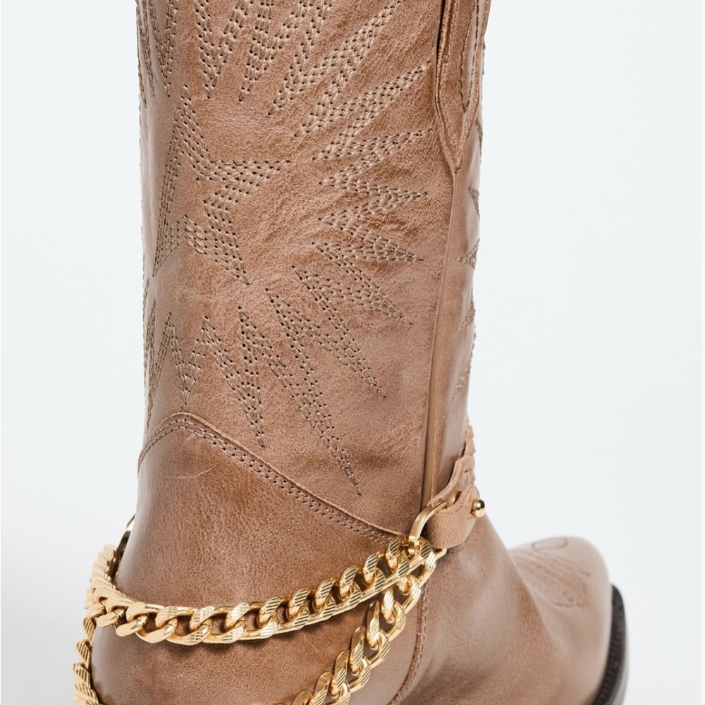 Brown Leather Cowboy Boots with Chain Detail - Picture 3 of 5